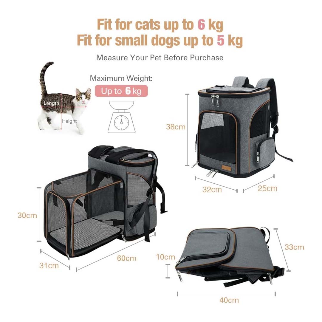 Dimensions d'un sac à dos gris pour chat