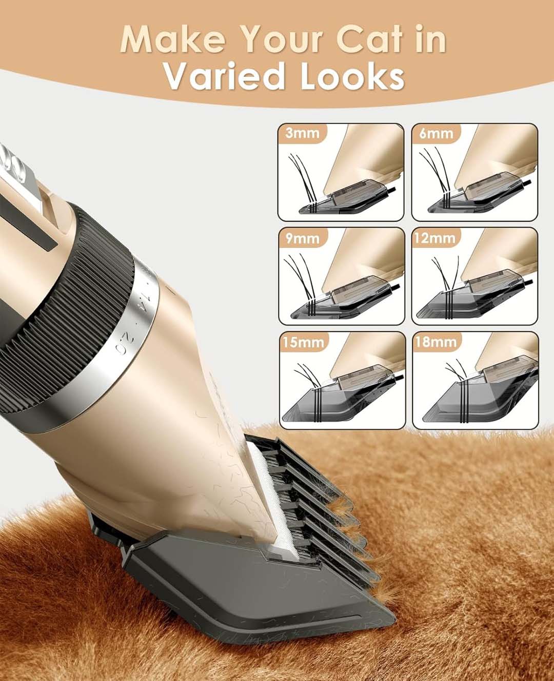 Illustration des différents guides de taille de la tondeuse pour chat Oneisall