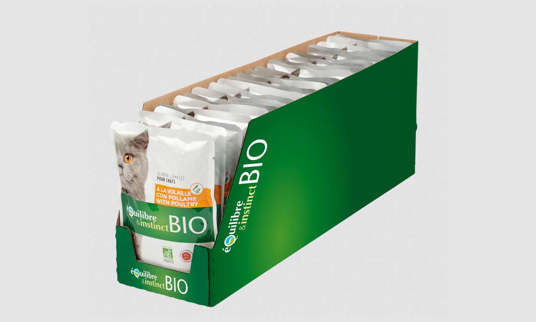 Boîte de sachets d'émincés Bio à la volaille de la marque Équilibre & Instinct