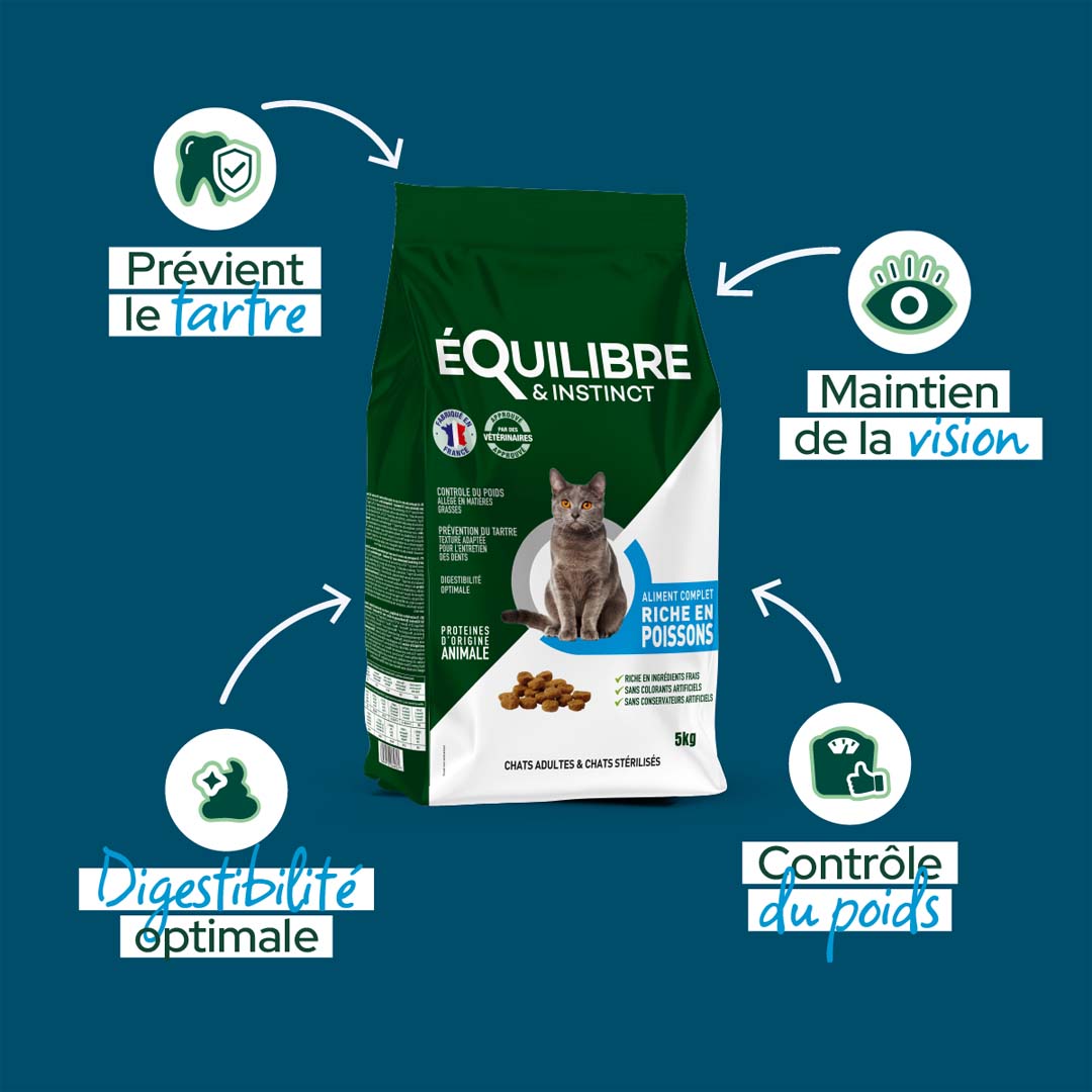 Les aractéristiques des croquettes riches en en poissons blancs frais Équilibre & Instinct