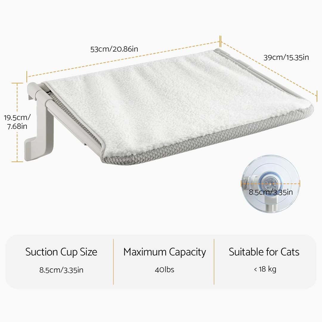 Les dimensions du perchoir de fenêtre en maille Maxetodo pour chat