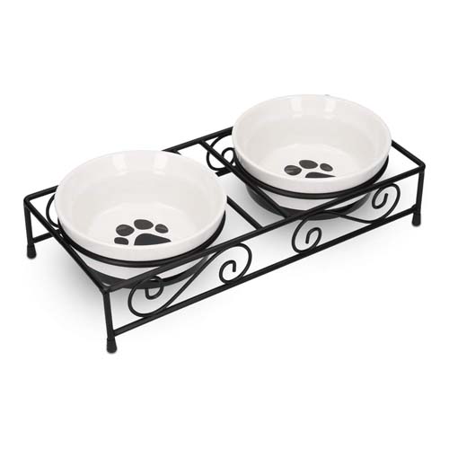 Gamelle double en céramique 320ml pour chat sur support en acier - Navaris